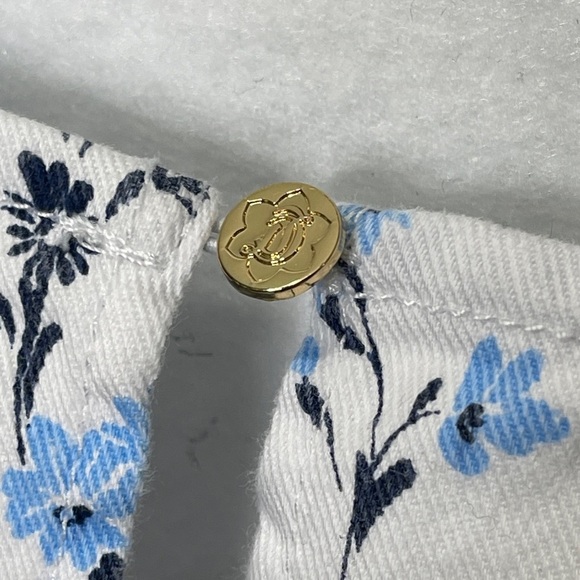 Draper James Bird Floral Printed White Denim Shift Dress Fray Hem - Picture 4 of 7